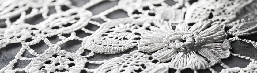 Poster - Intricate White Lace Fabric Detail Close Up