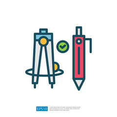 Poster - Education Icon Featuring Compass And Pen Representing Creativity And Precision In Design And Measurement