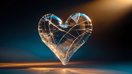 Poster - Intricate glass heart rests on a smooth surface illuminated by soft lighting in a tranquil setting