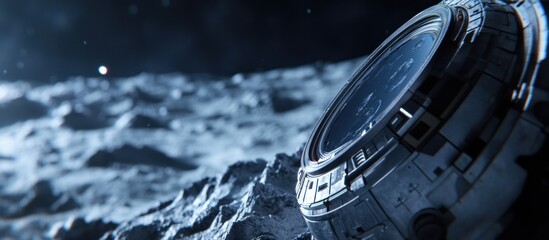 Wall Mural - Futuristic watch on lunar surface, starscape background