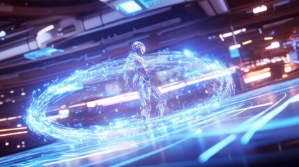 Poster - Futuristic Robot Encased in Digital Energy Field