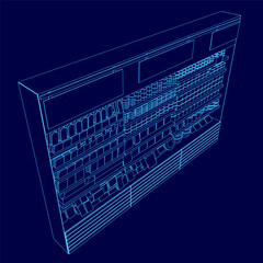 Poster - A blue drawing of a grocery store with a blue background. The store is filled with a variety of items, including food and household goods
