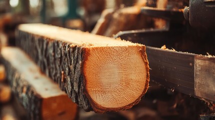 Aufkleber - A freshly cut log shows its detailed wood grain