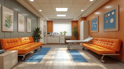 Poster - Pediatric clinic emergency treatment area clean welllit spaces diagnostic tools treatment instruments and essential pediatric medicines