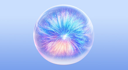 Wall Mural - abstract blue transparent glass sphere, glowing bubbles, magic, artificial intelligence concept, sci
