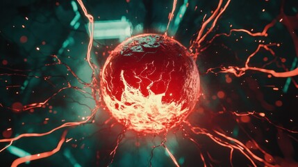 Aufkleber - Glowing Red Sphere Energy Explosion Abstract Art