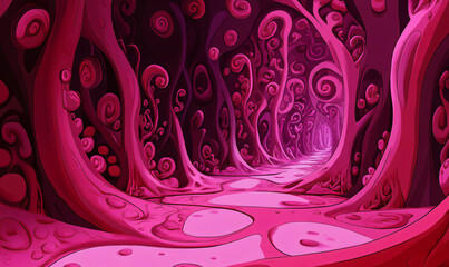 Abstract Alien Background with Pink Organic Shapes and Dark Atmosphere.
