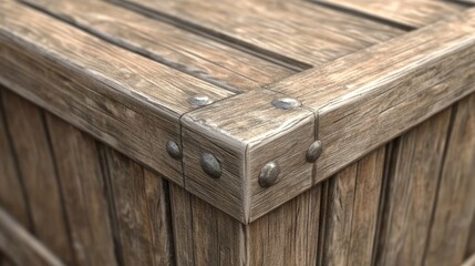 Poster - Rustic Wooden Crate Corner Detail Showing Metal Fasteners