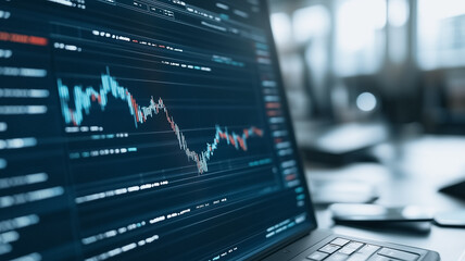 Poster - stock market data displayed on a laptop screen.