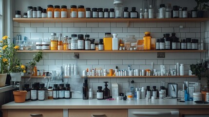 Poster - Pediatric clinic supply room filled essential medical tools syringes medicine bottles diagnostic devices and treatment instruments neatly arranged