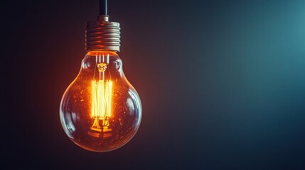 Wall Mural - Glowing Edison bulb hanging, dark background, idea concept