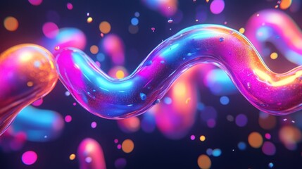 Poster - Abstract Neon Liquid Forms Flowing Through Space