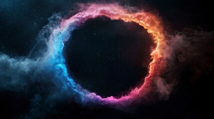 Poster - Colorful Nebula Ring with Stars Surrounded by Cosmic Elements in Space and Dark Background