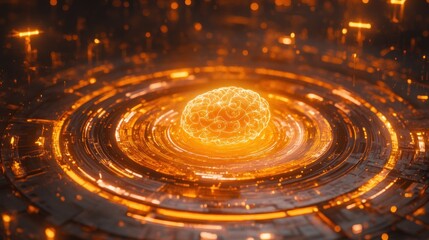Poster - Glowing Brain Within Futuristic Circular Technology