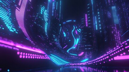 Poster - Neon Cityscape Futuristic Digital Art