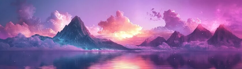 Wall Mural - Serene Pink And Purple Mountainscape At Sunset