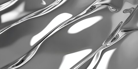 Poster - Reflective silver banner background with wavy textures and smooth surfaces