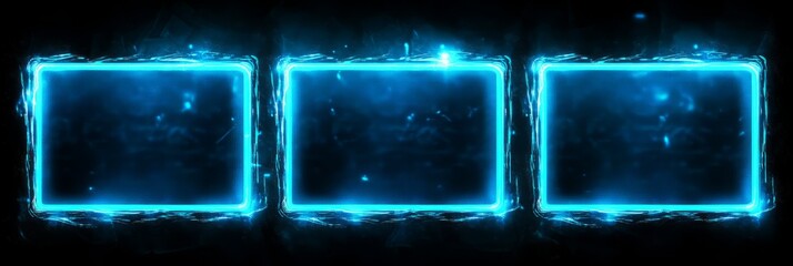 Poster - Eye-catching digital banner with glowing blue frames set against a dark background for creative projects