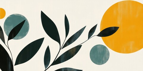 Poster - Warm abstract backdrop featuring botanical elements and colorful circles for creative uses