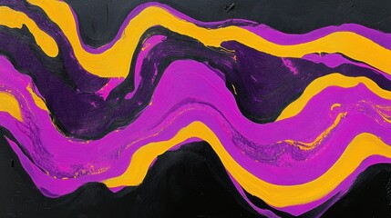 Poster - Abstract Purple Yellow Black Wave Painting