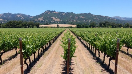 Poster - Vineyard Rows Stretching Towards Rolling Hills