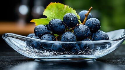 Wall Mural - Dark Blue Grapes in Glass Dish