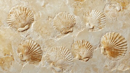 Poster - Fossilized scallop shells embedded in stone