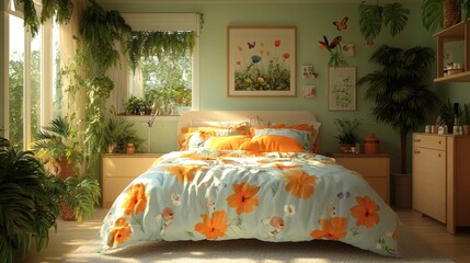 Poster - Pediatric hospital room a cozy bed bright animalthemed bedding and neatly arranged medical instruments set in a room filled with calming natureinspired decorations