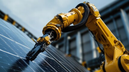 Poster - Robotic Arm Installing Solar Panels On A Factory Roof