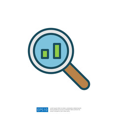 Poster - Magnifying glass focusing on bar chart reflecting data analysis and trends in business intelligence and statistics for informed decision making