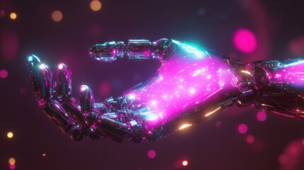 Poster - A Futuristic Robotic Hand Glowing Brightly