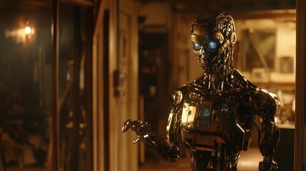 Poster - Advanced Metallic Robot Standing In A Workshop