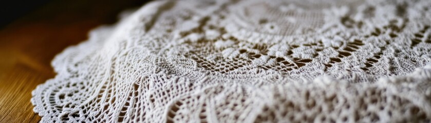 Poster - Delicate White Lace Doily on Wooden Surface