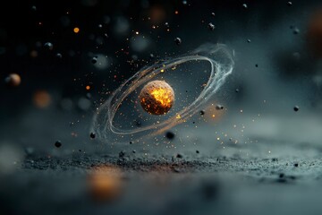 Poster - Beautiful Floating Planet with Fiery Core Surrounded by Cosmic Particles in Space Setting