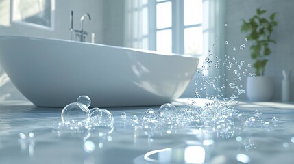 Poster - Water is bouncing on the floor of a recently renovated bathroom