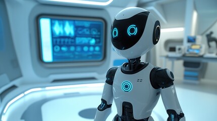 Poster - A futuristic robot stands in a sterile medical facility