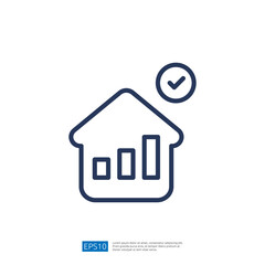 Poster - Data Analyst Icon Representing Effective Analysis With Growth Graph And Checkmark Above A Simplistic House Shape
