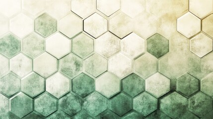 Poster - Abstract Hexagonal Tile Pattern in Green and Beige Tones