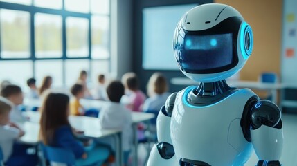 Aufkleber - Robot Teacher In A Modern Classroom With Students
