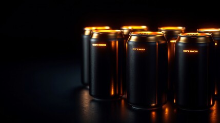 Wall Mural - Golden Beer Cans Stacked on Dark Background