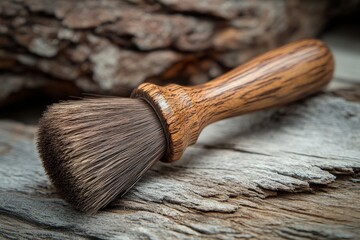 Poster - Craftsman uses a wooden brush on natural wood surface during a creative project in a rustic setting