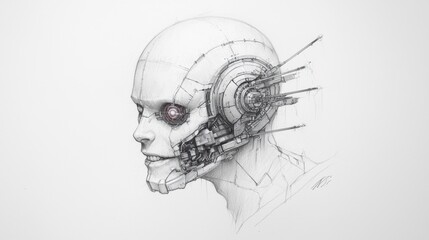 Fototapete - Intricate futuristic woman portrait, a captivating blend of art, technology, and design