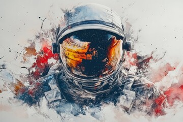 Poster - Vibrant artistic representation of an astronaut with a colorful cosmic background
