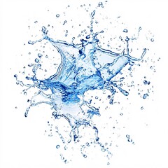 Poster - Blue water splashing on white background with many droplets