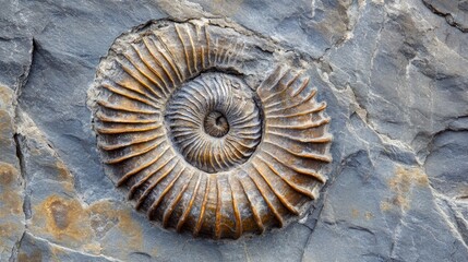 Poster - Ammonite Fossil Embedded in Ancient Stone