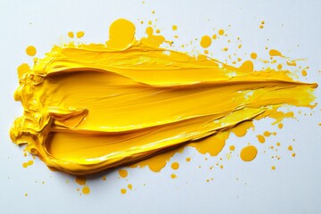Poster - Bright yellow paint swirled and splattered on a canvas during a creative art session