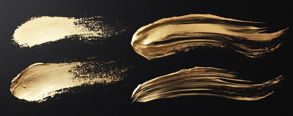 Poster - Golden paint strokes on black background