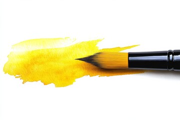 Aufkleber - Bright yellow watercolor brush stroke on white background with professional brush detail