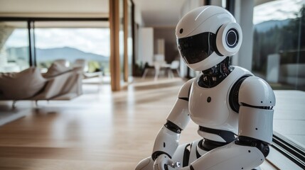 Poster - White Robot Sitting in Modern Home Interior
