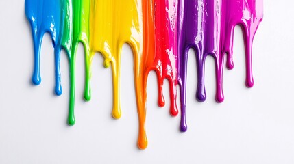 Aufkleber - Rainbow paint dripping down white background